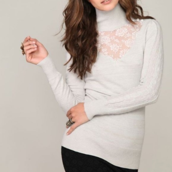 Free People Sweaters - FREE PEOPLE Lace Inset Mock Neck Sweater Small